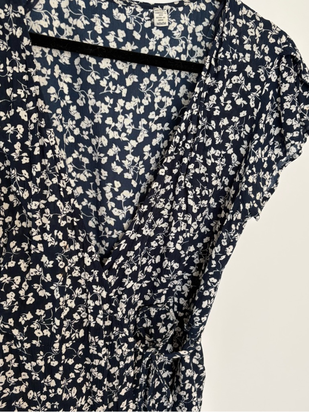 Navy Floral Wrap Dress with White Flower Print - Picture 2 of 4